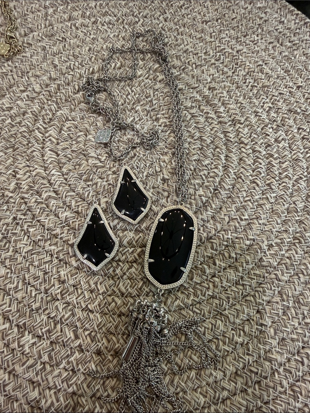 Kendra Scott Black Stone Tassel Pendant Necklace with Matching Earrings